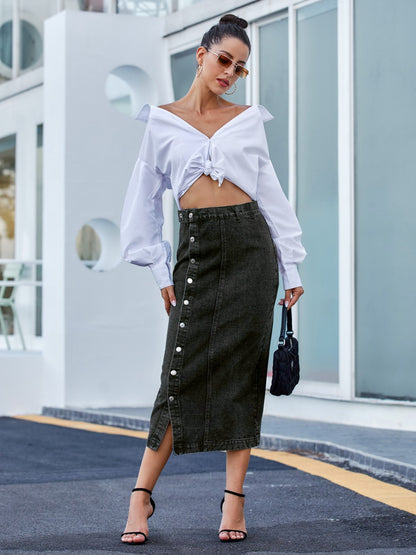 Button Down Denim Skirt