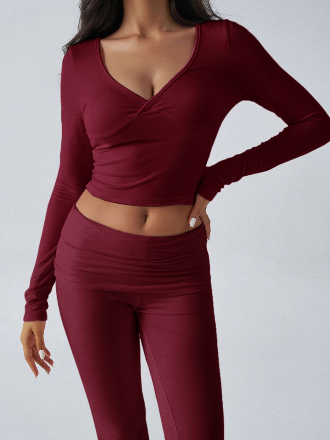 Devine Ruched Long Sleeve Top and Pants Set