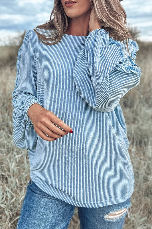 Frill Texture Round Neck Long Sleeve Sweatshirt