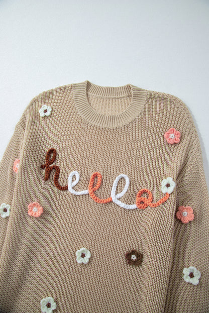 HELLO Flower Round Neck Long Sleeve Sweater